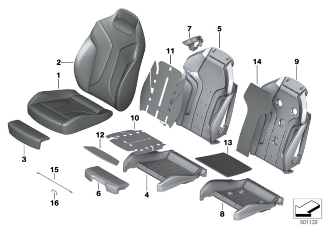 2020 BMW M8 Upholstery Support Backrest Diagram for 52108072071