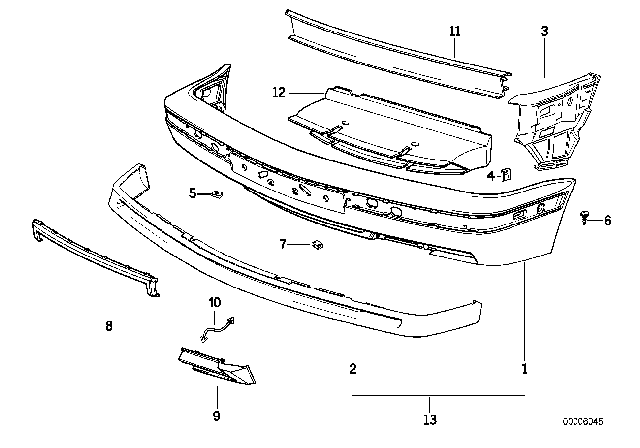 1991 BMW M5 Front Bumper Trim, M Technic Diagram