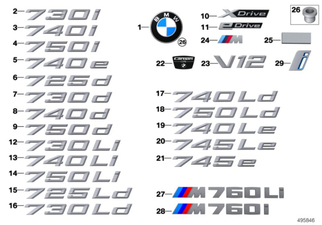 2019 BMW M760i xDrive Emblem Diagram for 51148072625