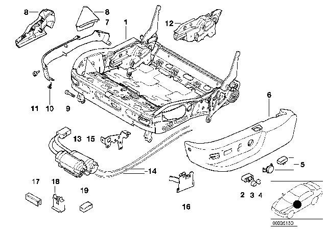 2003 BMW 530i Front Seat Frame Mechanical / Electrical / Single Parts Diagram