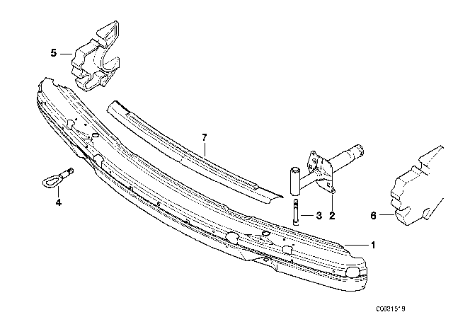 2000 BMW 750iL Support, Front Diagram