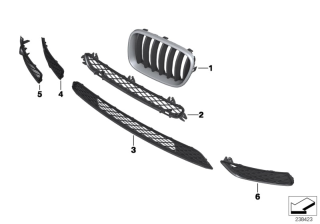 2016 BMW X3 Grille, Front, Left Diagram for 51117210725