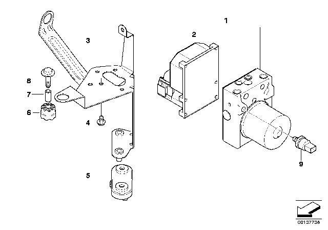 2001 BMW 325xi Hydro Unit DSC / Control Unit / Fastening Diagram