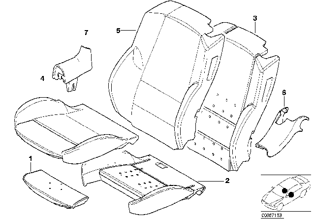 2001 BMW M3 Seat, Front, Cushion & Cover Diagram