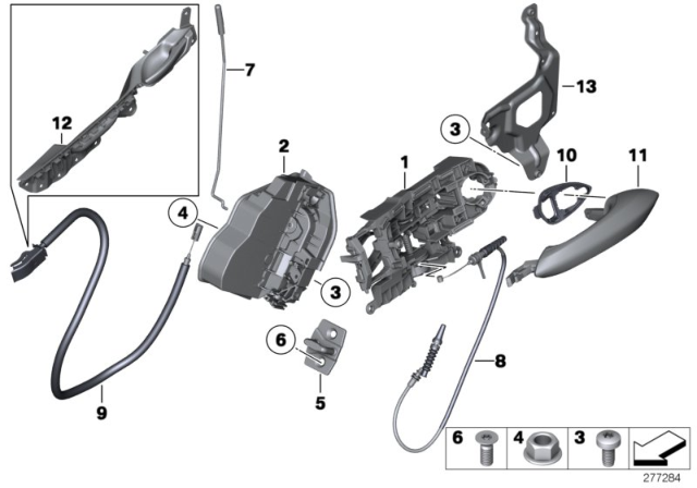 2017 BMW 550i GT xDrive Bowden Cable, Outside Door Handle Diagram for 51224872237