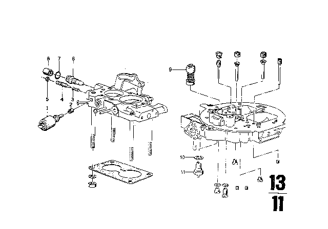 1969 BMW 2800 Idling Mixture Screw Diagram for 13111255990