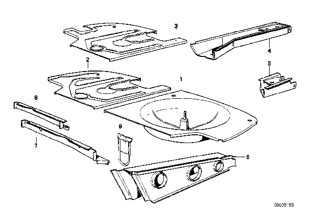 1978 BMW 530i Floor Panel Trunk / Lateral Parts Diagram 1