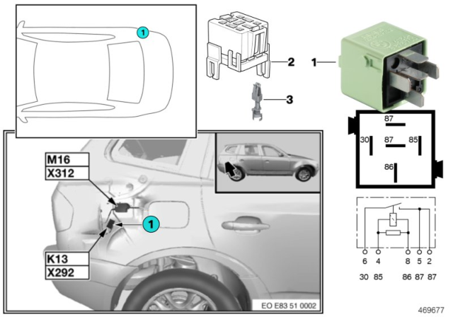 2009 BMW X3 Relay, Heated Rear Window Diagram 1