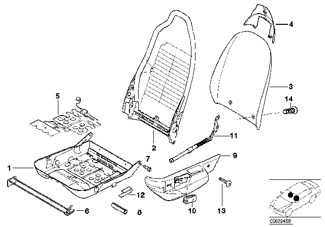 2000 BMW Z3 Upper Backrest Shell Diagram for 52108400977