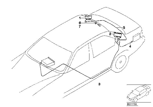 1995 BMW 740iL Single Parts For Antenna-Diversity Diagram
