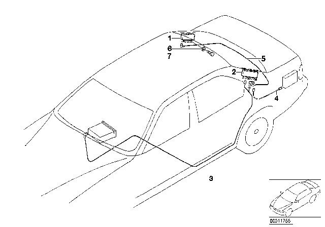 1998 BMW 740iL Single Parts For Antenna-Diversity Diagram