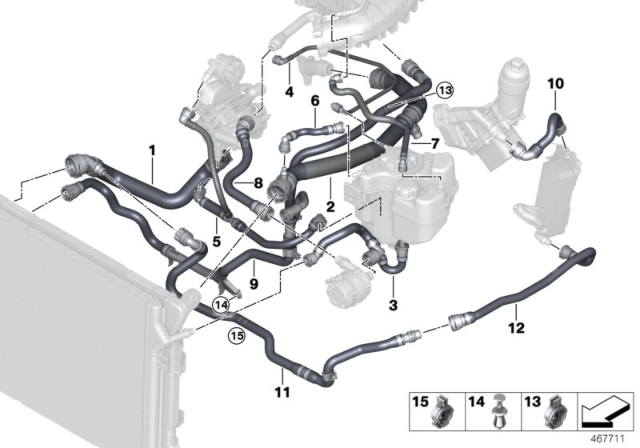 2019 BMW 430i Cooling System Coolant Hoses Diagram 1