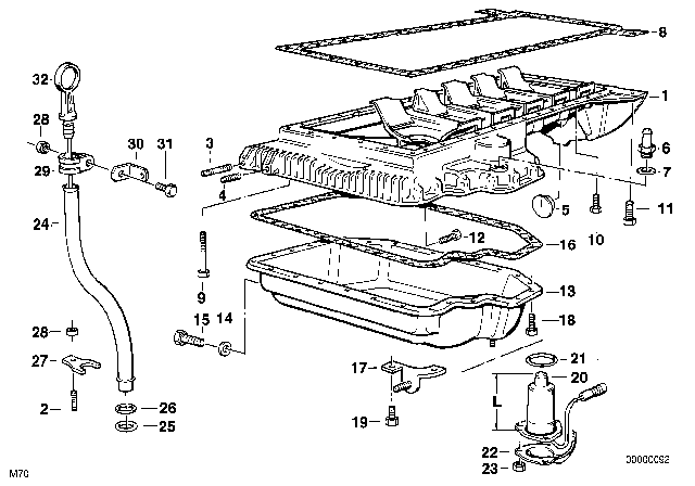 1989 BMW 750iL Oil Pan / Oil Level Indicator Diagram