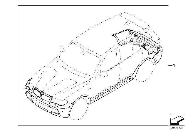 2004 BMW X3 Retrofit Kit M Aerodyn. Package Diagram for 51950409911