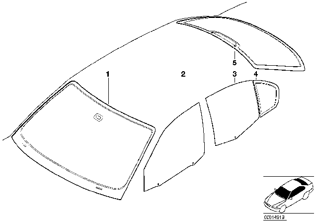 2001 BMW 325i Glazing Diagram