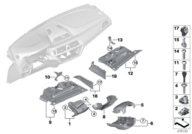 2019 BMW 530i xDrive Mounting Parts, Instrument Panel Diagram 1