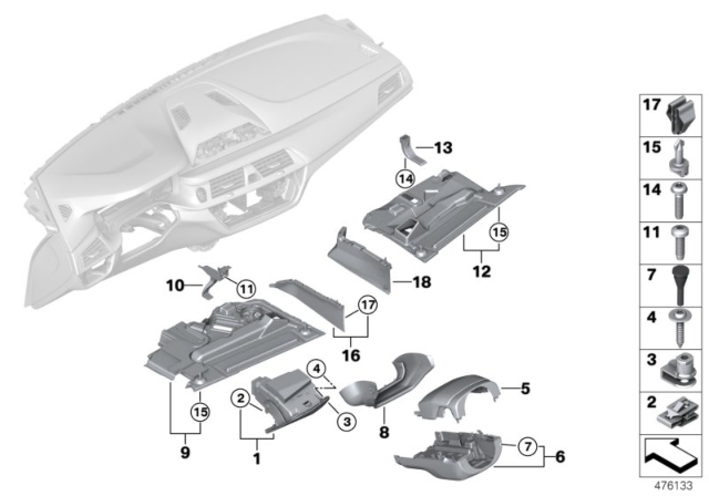 2020 BMW 540i xDrive Mounting Parts, Instrument Panel Diagram 1