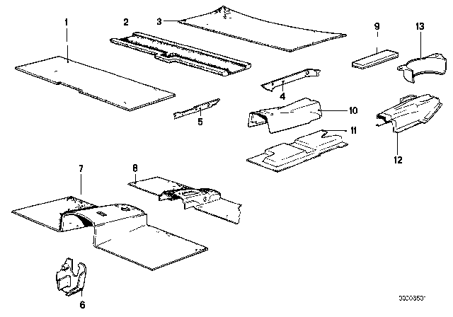 1978 BMW 633CSi Front Floor Panel Sound Insulation Diagram for 51481953624