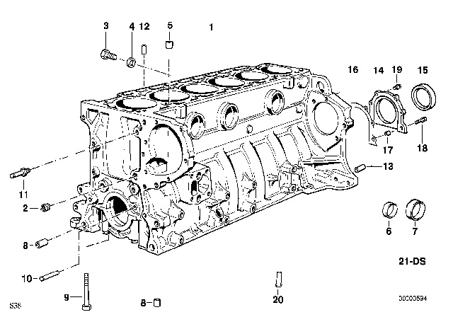 1992 BMW M5 Exchange Engine Block With Pistons Diagram for 11111316702