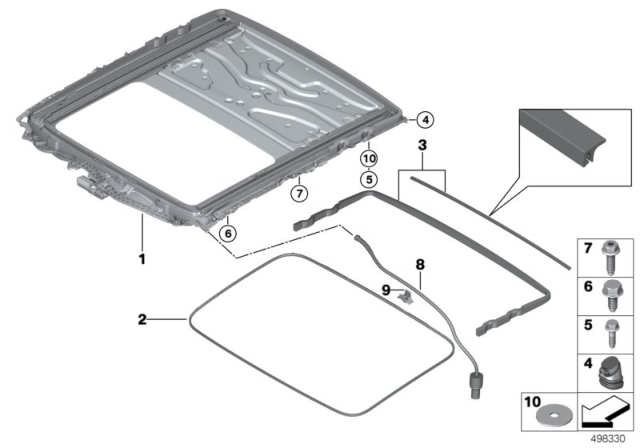 2018 BMW 530i Sliding Lifting Roof Frame Diagram