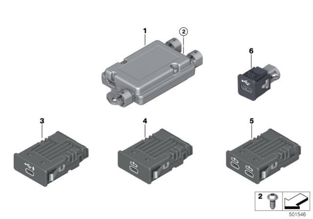 2020 BMW 228i xDrive Gran Coupe USB Separate Components Diagram