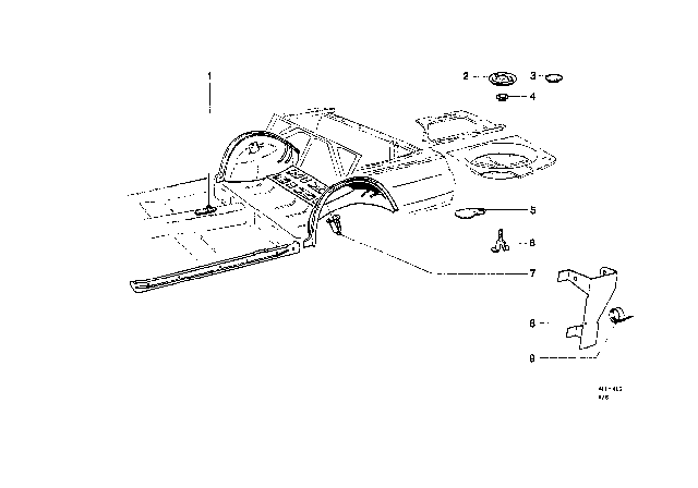 1969 BMW 2000 Rear Wheelhouse / Floor Parts Diagram 2