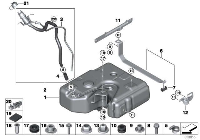 2014 BMW 535d xDrive SCR Reservoir / Mounting Parts / Lines Diagram