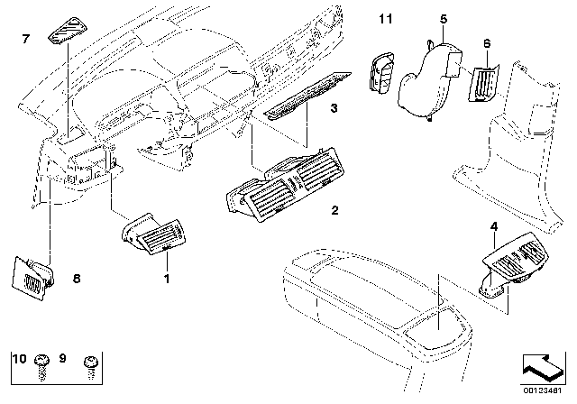 2004 BMW 745Li Finisher Fresh Air Grille, Left Diagram for 64226913339