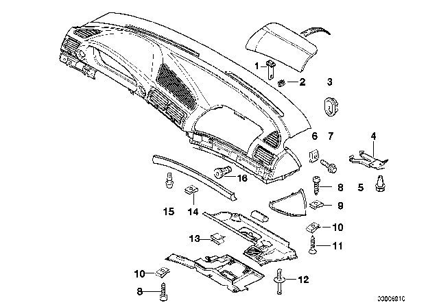 2001 BMW 740iL Mounting Parts, Instrument Panel Diagram 2