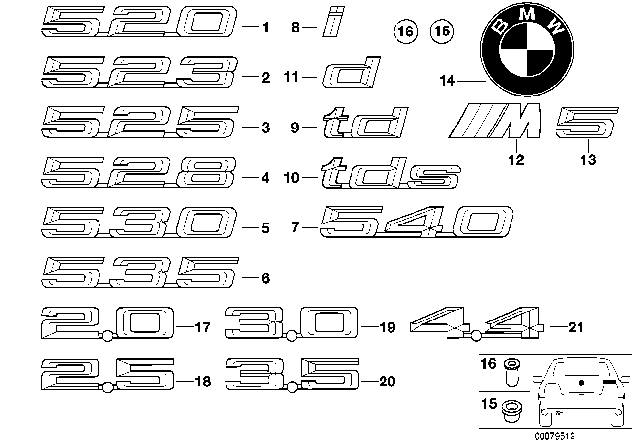 2000 BMW 540i Emblems / Letterings Diagram