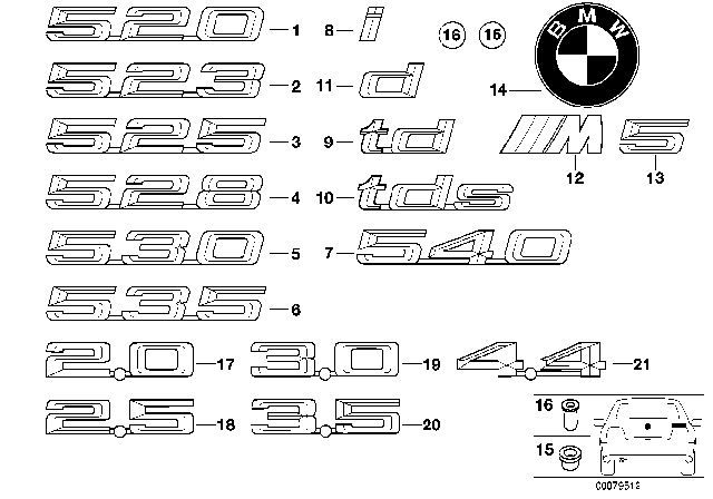 2003 BMW M5 Emblems / Letterings Diagram