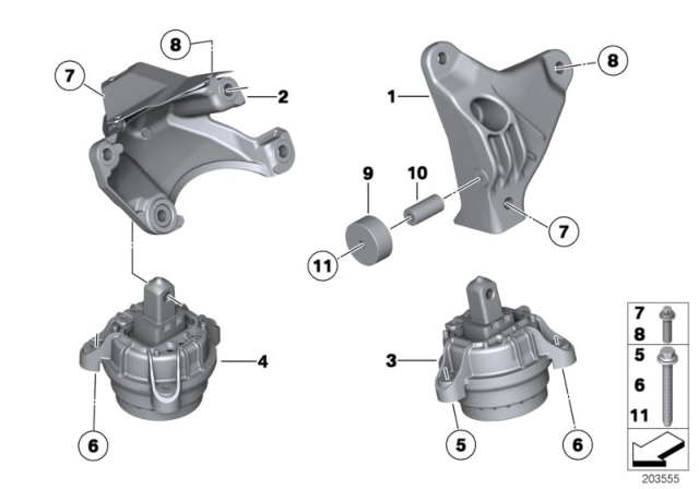 2010 BMW 528i Driver Side Engine Motor Mount Bracket Diagram for 22116775911