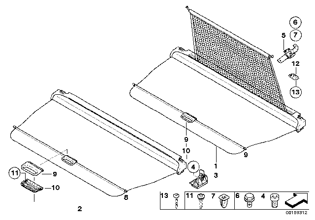 2008 BMW X5 Roller Screen / Load Area Roller Net Diagram