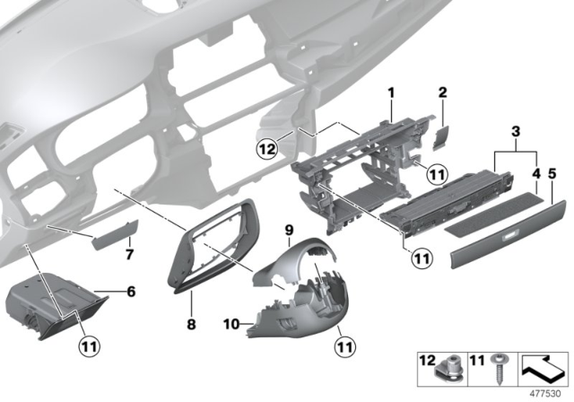 2014 BMW 550i GT xDrive Mounting Parts, Instrument Panel Diagram 1