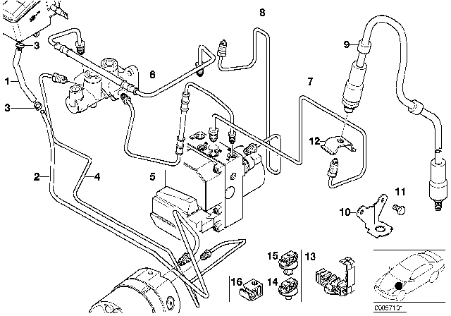 2000 BMW Z8 Front Brake Pipe, DSC Diagram