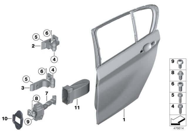 2013 BMW 328i xDrive Rear Door - Hinge / Door Brake Diagram