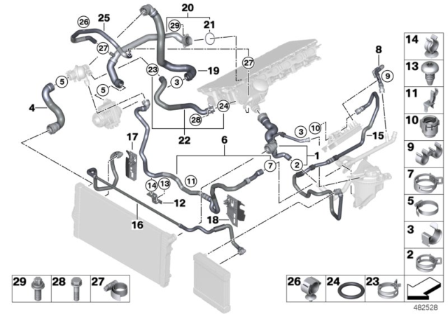2015 BMW 640i xDrive Cooling System Coolant Hoses Diagram 3