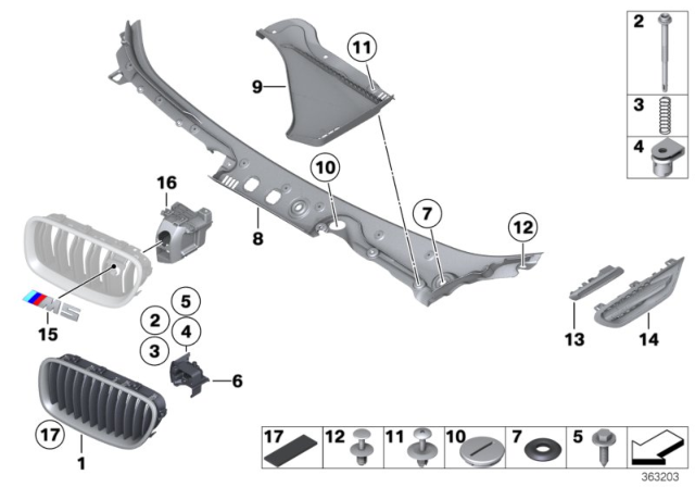 2010 BMW 550i Exterior Trim / Grille Diagram