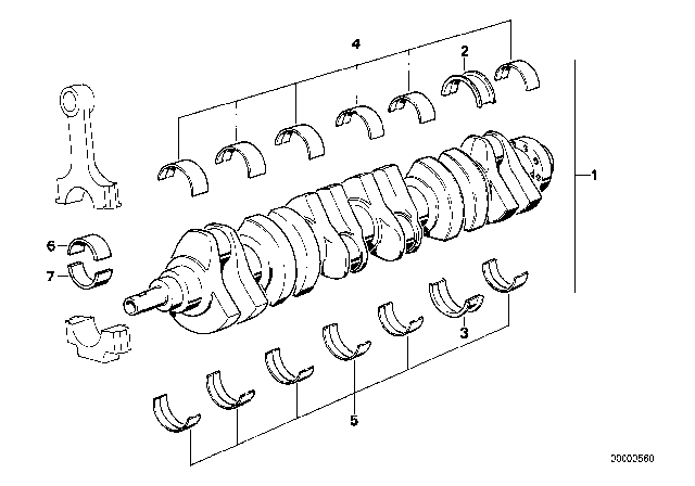 1992 BMW 525i Crankshaft With Bearing Shells Diagram for 11211705848