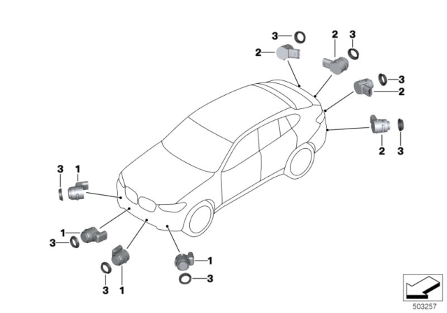 2019 BMW X4 Park Distance Control (PDC) Diagram 1