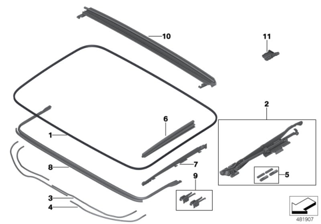 2019 BMW 640i xDrive Gran Turismo Door Cable,Gl Slide/Tilt Sunroof Panel,Fr Diagram for 54107474482