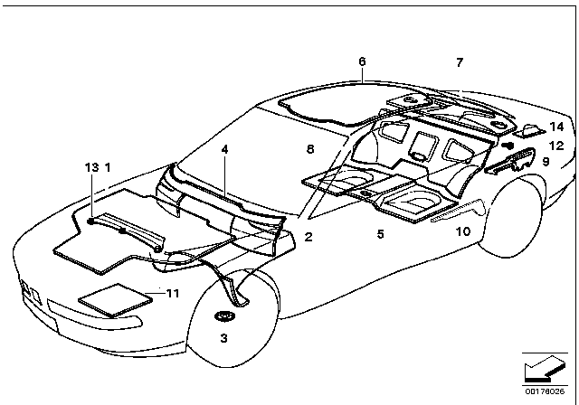 1996 BMW 840Ci Sound Insulation Diagram