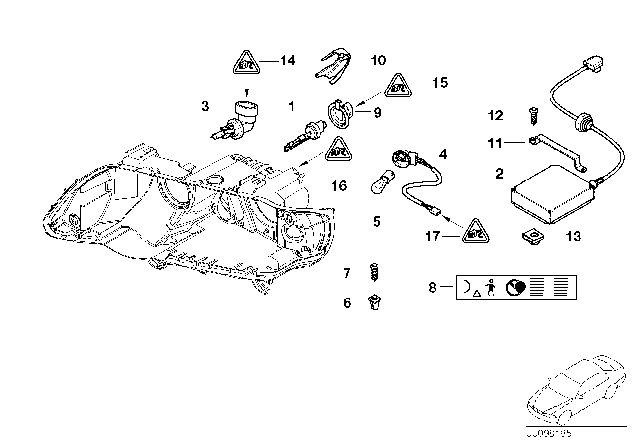 2001 BMW X5 Single Parts, Headlight Diagram 2