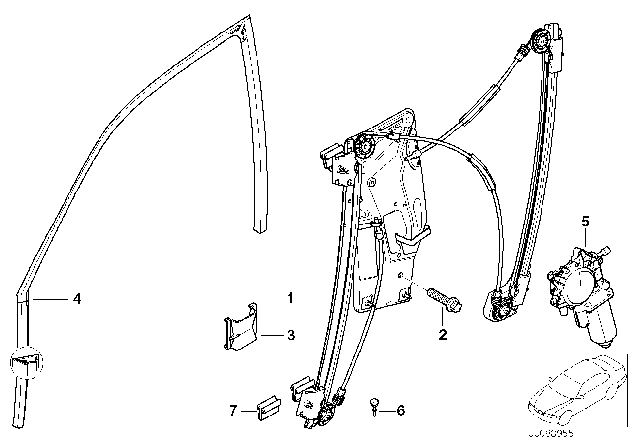 2001 BMW 525i Door Window Lifting Mechanism Diagram 1