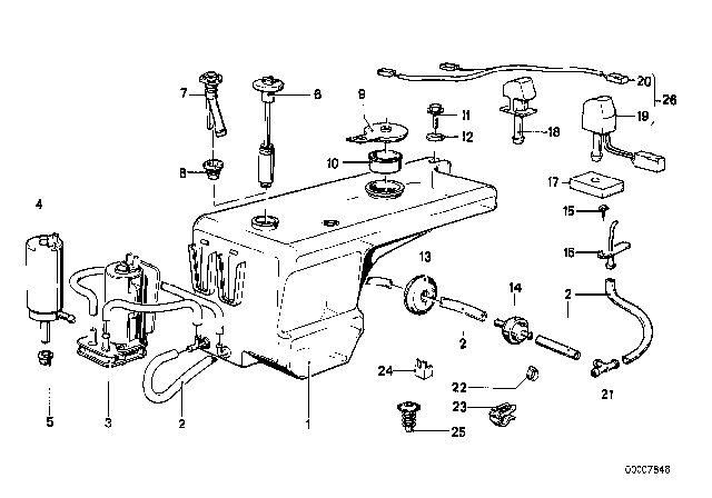 1984 BMW 733i Wash Pump / Fluid Container Diagram