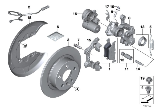 2018 BMW X1 Rear Wheel Brake, Brake Pad Sensor Diagram