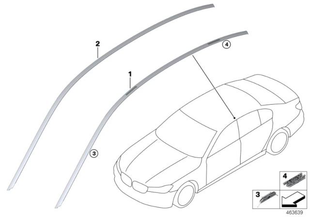 2019 BMW 640i xDrive Gran Turismo Roof Moulding Prime-Coated Left Diagram for 51137412657