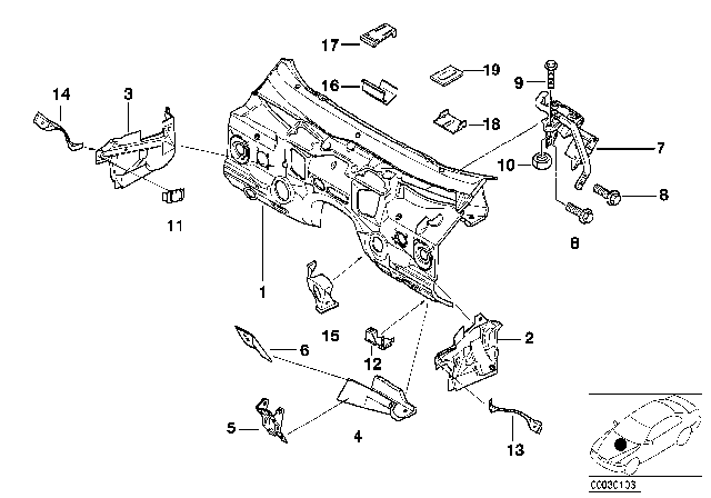 2000 BMW 740i Splash Wall Parts Diagram