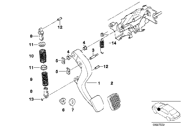 2000 BMW 540i Pedals - Supporting Bracket / Clutch Pedal Diagram