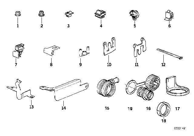 1992 BMW 850i Cable Harness Fixings Diagram 1